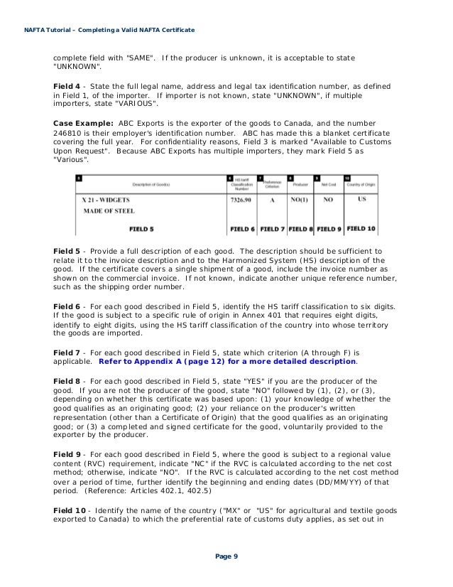 NAFTA Tutorial Steps To Completing A Valid NAFTA Certificate fillable-nafta-certificate-of-origin-fill-online-intended-for-nafta