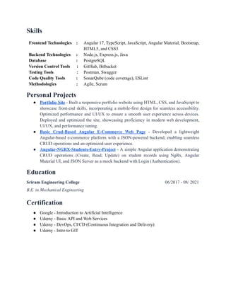 D B Naga Muruga MEAN Stack Developer Resume | PDF