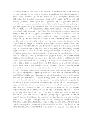 instructor makes us chingones to us, we have not understood that if we do not do
our task each who has his cross, is not as he is considered that it is the husband or
a bad person, your cross you are not yourself and if your weight 98 pounds with
762 grams that is going though your cross and if measure 1.72 cm that will
measure your cross , because your cross is your just like, is to your needs and size,
that will measure your cross nothing more than this is all your burdens of fear, of
your habit, your vanity, nothing more than this is to get rid of so many layers of
fat , of obesity then that cross already not going to weigh, you are going to be like
those athletes who are proud of mastering that Olympic bar, or rings or any other
discipline that we we usually fall or romperíamos us back; in that sense then we
will manage to Jesus as a great athlete are going to put the example of
bodybuilding, I don't know much, but before it we didn't the cufflinks, for example
the Olympic bar for example, JESUS was the great master who brought us the
Olympic bar and taught us how rises, how is loaded, how to do the repetitions, and
from that we have formed with say: OOOHHHH! Look at that chingon was and
why I acknowledge him as my father and as he already raised it already cleaned
my SIN not even mother! Is your SIN and you have to lift, you're lazy and you're
not lifting your weight right; then the love to the cross, love him, is loving our own
cross and lifting us raising our own cross, why not allowed, not allowed no one
help him, although they helped him he sure I feel that he knew he had to load it and
it wasn't for masochism on the contrary, is a discipline as an athlete who knows
that he has to break the record, then I feel that weight, the brand that was him,
maybe never know is what were his passions, his fears, the fact is that he carried
his cross It showed the base exercise, exercise star, cross-cutting exercise, what is the
growth of the being, it is the cross, then we will handle well the cross, as the Olympic
bar - so will be the exercise of being, of the spirit and that we must stop making
pend EXEs with shapewear, slimming or miracle creams, we have to grab our bar
and start doing repetitions, is a good analogy don't think Marlene? It is what we
have to do human beings, that is the message of Jesus then is idolatrous people who
worshipped a golden cross which has been at the Vatican for two thousand years,
people pendeja, has its own cross inside and is made of shit wood, manure, and
leaves and that it is his cross, and that is true that the Lord will take into account
when we come to his Kingdom, when we get well and is that... Because if you did
not do any click Repeat with your cross and got obese not going to take into
account all, you'll be a zero on the left and you're going to say is that I kissed the
cross of the Lord, but it is not the mandate that kiss the cross and you arrodilles
before it, it is that you upload your own cross and make your pinches repetitions;
That said, most wise and beautiful words is clear, the last Gospel Marlene, Jesus
therefore destroyed it! Condemning him to oblivion, but love is not forgotten, are
rather forgotten those who intend to do so, until in the reunite. -Then said: is not
 