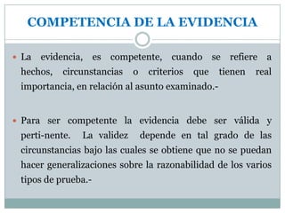 SUFICIENCIA DE LA EVIDENCIAEl auditor, al iniciar su examen tiene a su disposición todo un acerbo de documentos y pruebas que se denominan Evidencia Primaria. Para que esta evidencia primaria pueda satisfacer al auditor, este debe corroborarla a través de las técnicas y procedimientos, es decir debe obtener Evidencia Corroborativa, para tener EVIDENCIA SUFICIENTE Y COMPETENTE.-