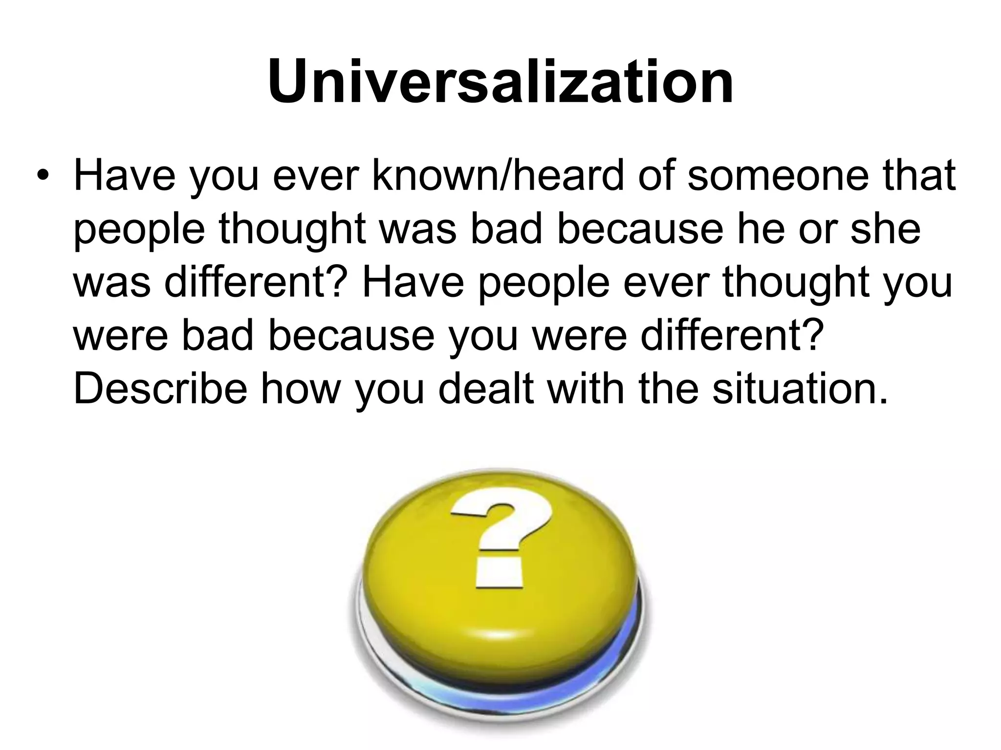Identification QuestionsDescribe Wesley.How are you like Wesley? Why?Do you think that Wesley is gifted? Why or why not?Do you think that Wesley feels different from others? Why or why not?