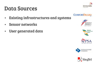 Data Sources
•  Existing infrastructures and systems
•  Sensor networks
•  User generated data


 