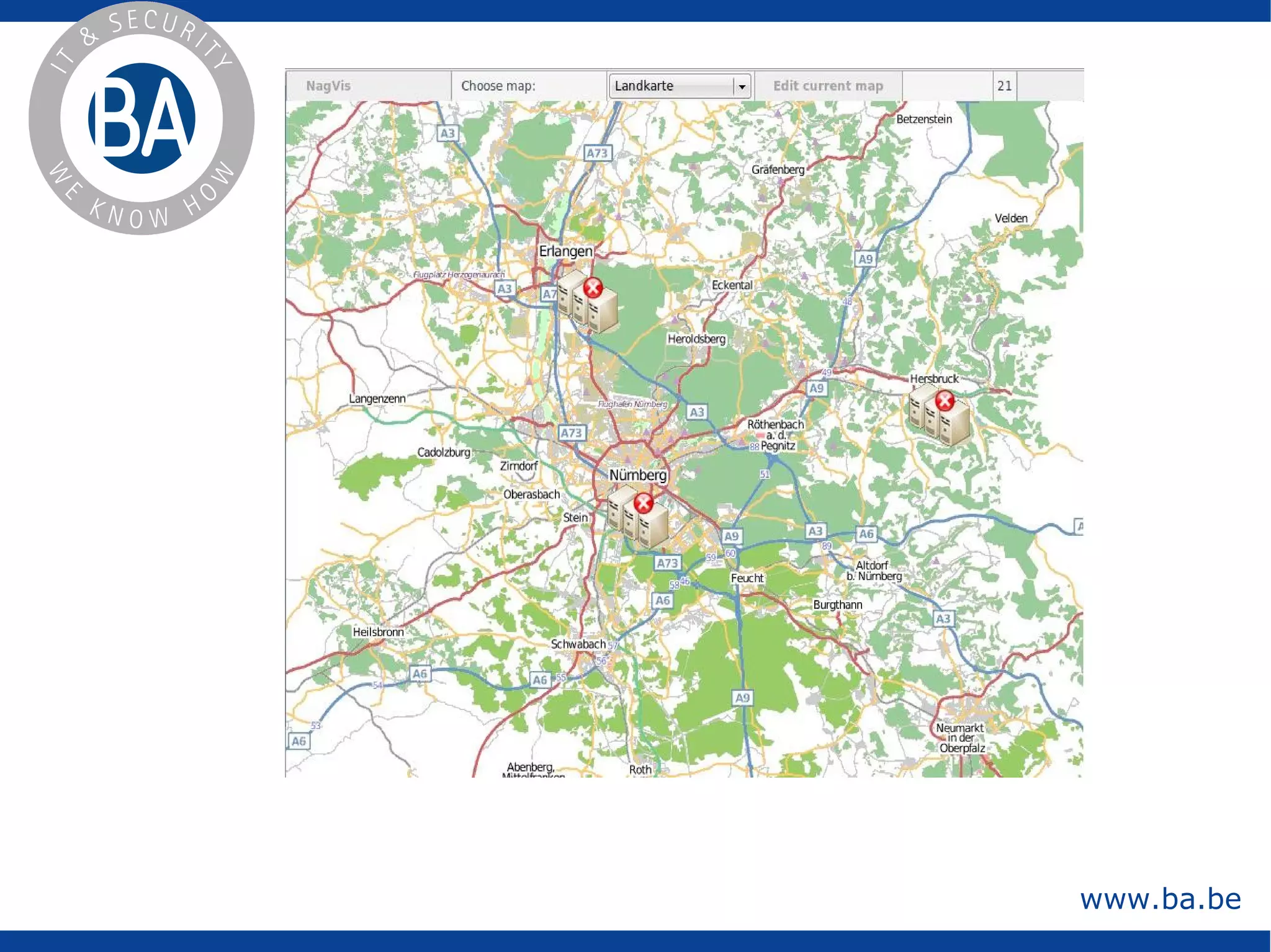 Nagios Draaiende nagiosd Te starten met :  /etc/init.d/nagios stop | start  Opgepast :  1 fout in de configs en hij start niet meer  