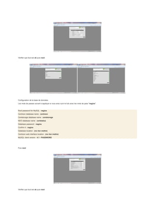 Vérifier que tout est ok puis next:




Configuration de la base de données:
Les mots de passes suivant s’applique si vous avez suivi le tuto avec les mots de pass "nagios".


Root password for MySQL : nagios
Centreon database name : centreon
Centstorage database name : centstorage
NDO database name : centstatus
Database password : nagios
Confirm it : nagios
Database location : (ne rien mettre)
Centreon web interface location : (ne rien mettre)
MySQL client version : 4.1 - PASSWORD




Puis next




Vérifier que tout est ok puis next
 