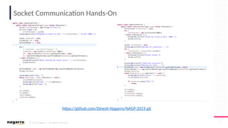 © 2019 Nagarro – All rights reserved 7
Socket Communication Hands-On
https://github.com/Dinesh-Nagarro/NAGP-2019.git
 