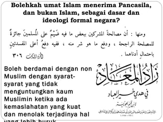 Bolehkah umat Islam menerima Pancasila,
dan bukan Islam, sebagai dasar dan
ideologi formal negara?
Boleh berdamai dengan n...