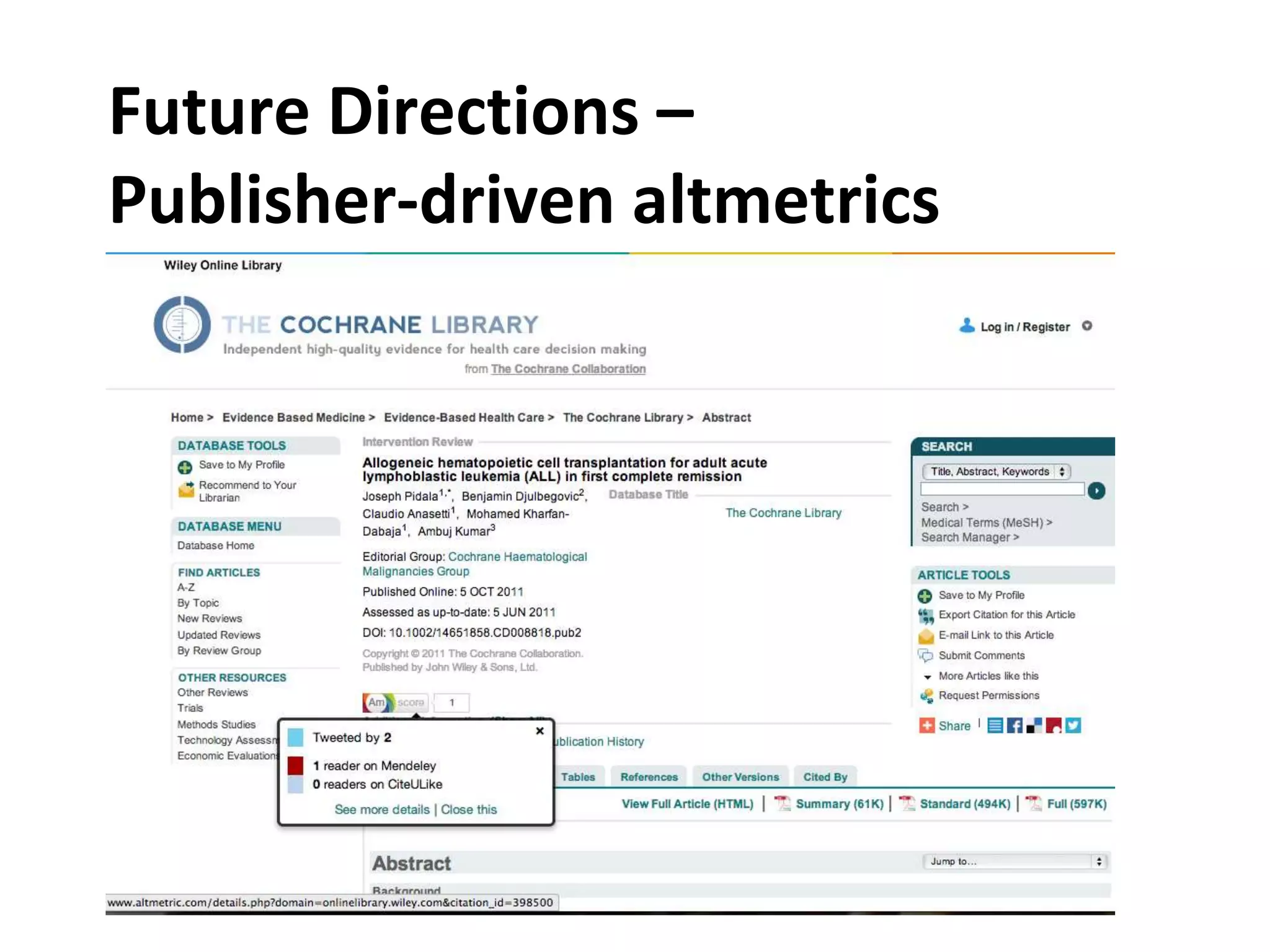 Future Directions –
Publisher-driven altmetrics
 