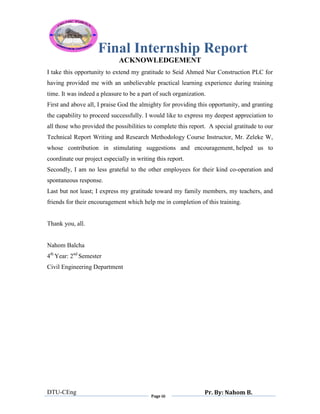 Nahom final internship report | PDF