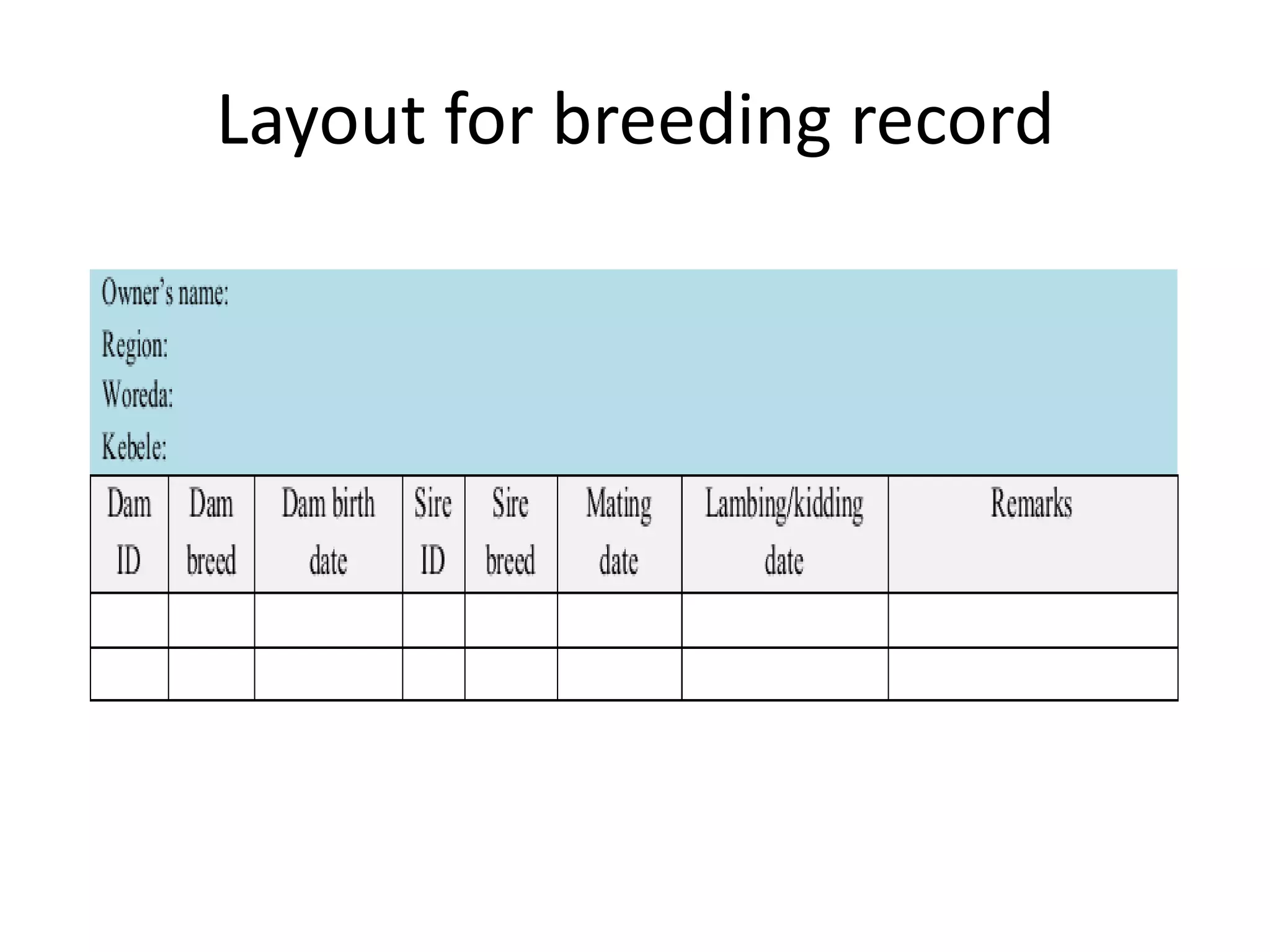 Layout for breeding record
 
