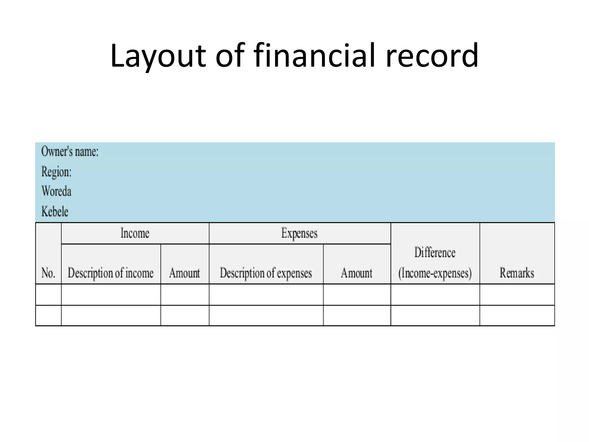Layout of financial record
 