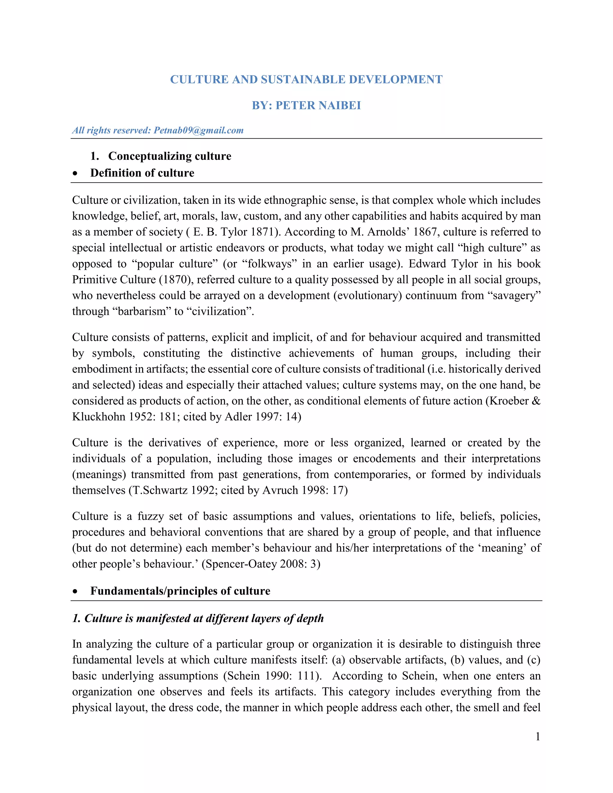 CULTURE AND SUSTAINABLE DEVELOPMENT | PDF