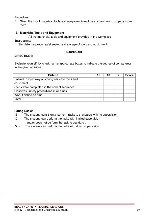 Nail Care Learning Module K 12
