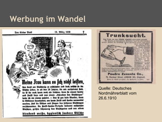 Werbung im Wandel 
Quelle: Deutsches 
Nordmährerblatt vom 
26.6.1910 
