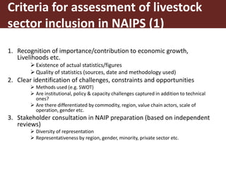 Assessing the inclusion of livestock Sector in NAIPs: Preliminary case study of Uganda, Mozambique, Kenya, Rwanda and Nigeria