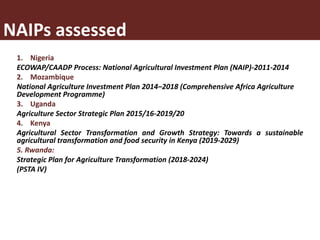 Assessing the inclusion of livestock Sector in NAIPs: Preliminary case study of Uganda, Mozambique, Kenya, Rwanda and Nigeria
