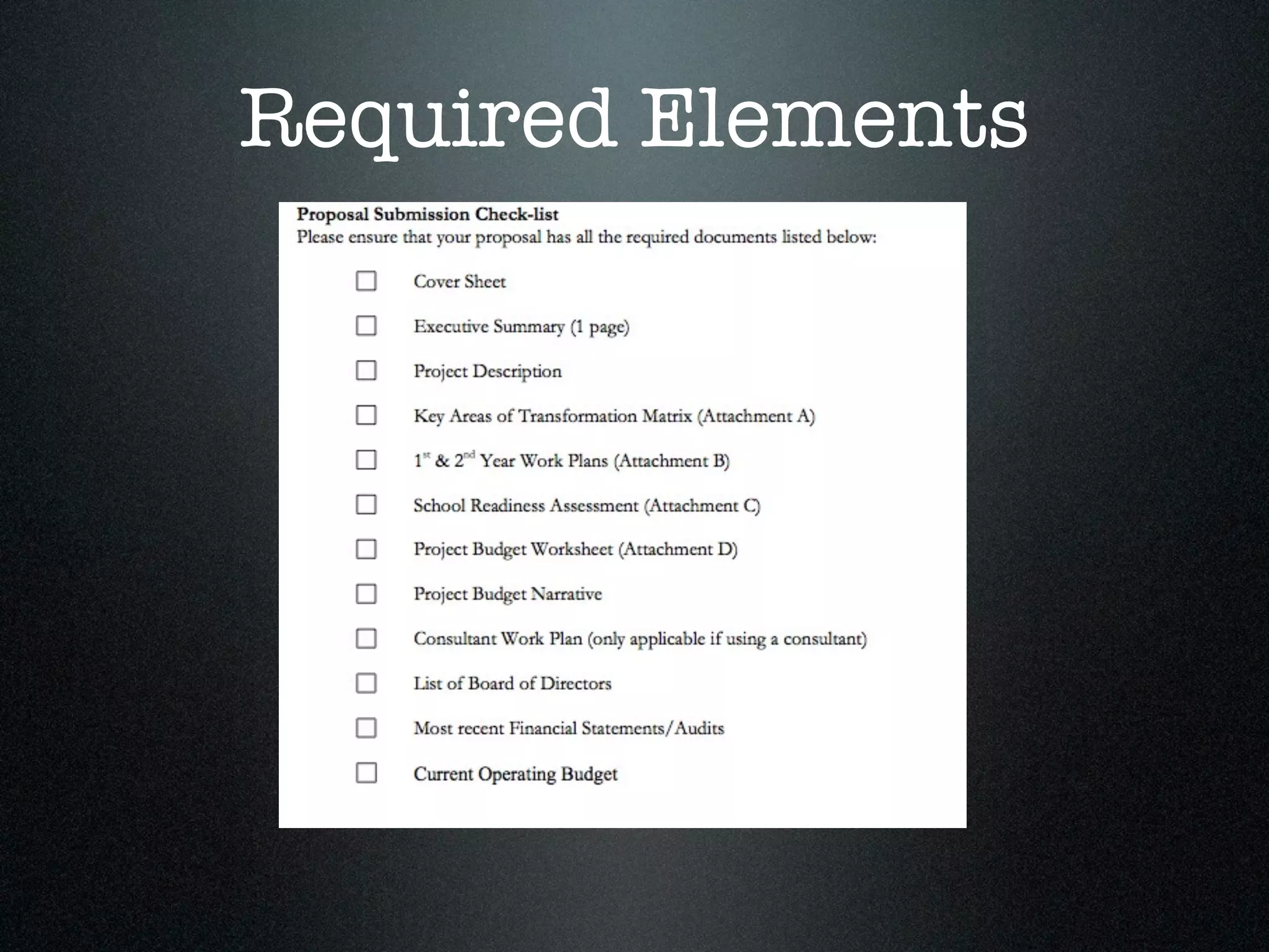 Required Elements
 