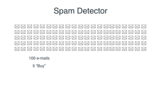 Spam Detector
100 e-mails
5 “Buy”
 