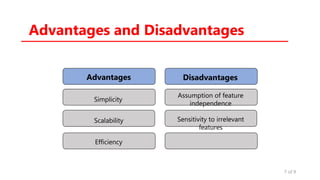 Advantages and Disadvantages
Advantages Disadvantages
Simplicity
Assumption of feature
independence
Sensitivity to irrelevant
features
Scalability
Efficiency
7 of 9
 