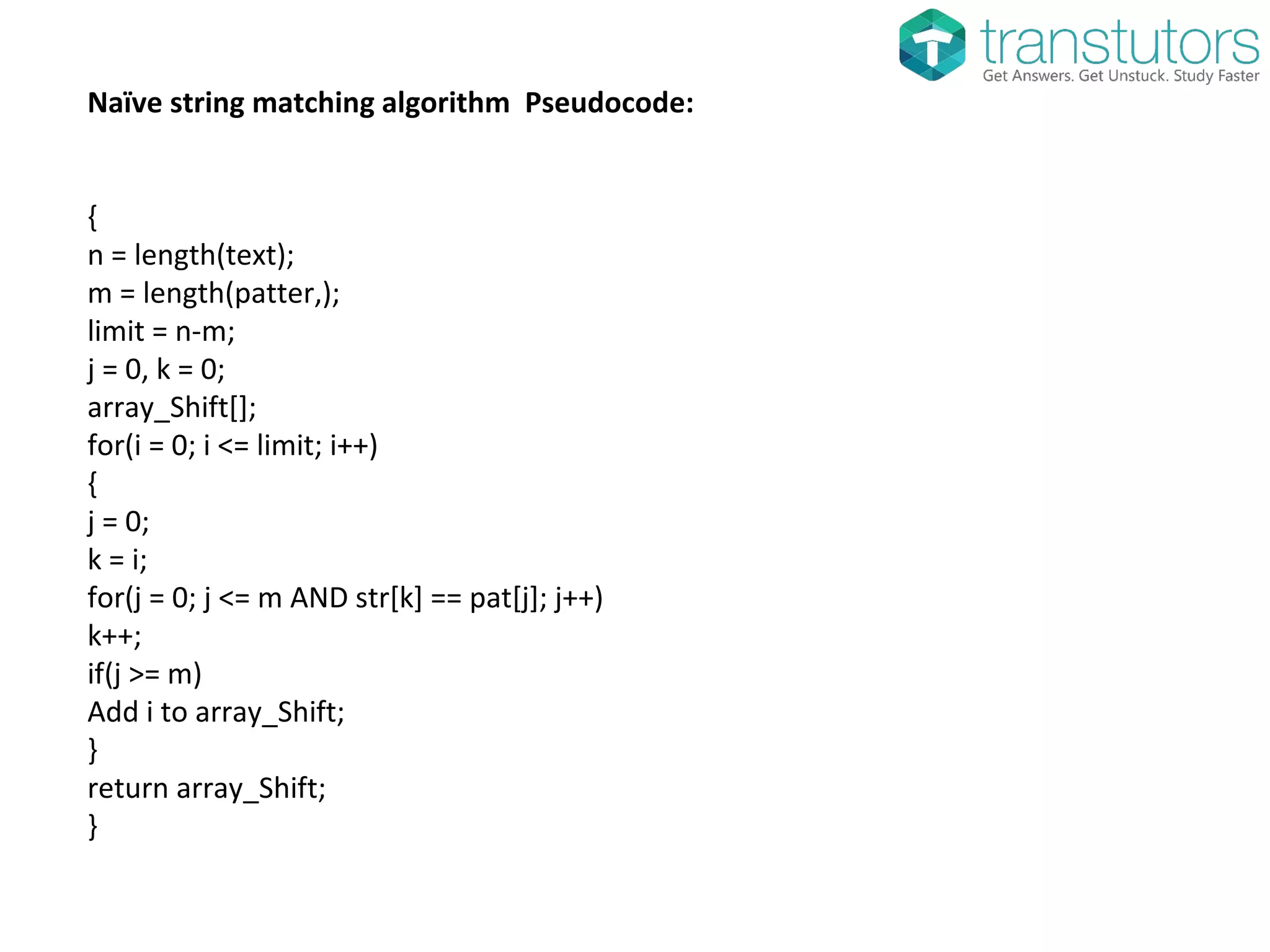 Naive String Matching Algorithm | Computer Science | PPT