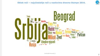 Oblak reĉi – najuĉestalije reĉi u naslovima dnevne štampe 2016.
3
analize@ninamedia.rs
 