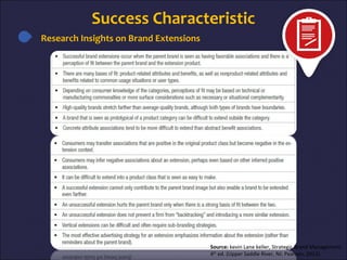Success Characteristic
Research Insights on Brand Extensions
Source: kevin Lane keller, Strategic Brand Management,
4th
ed. (Upper Saddle River, NJ: Pearson, 2013).
 