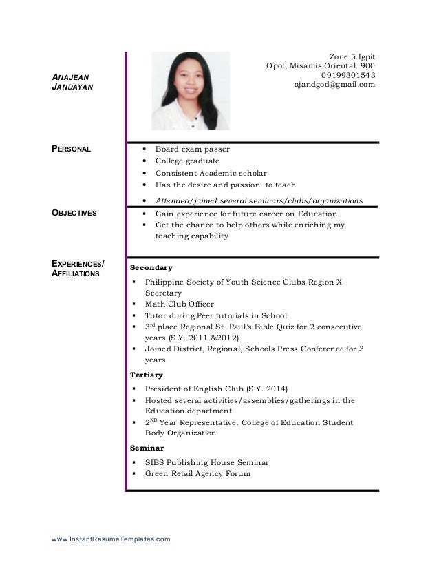 sample resume philippines format download