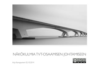 NÄKÖKULMIA TVT-OSAAMISEN JOHTAMISEEN 
! 
Arja Kemppainen 02.10.2014 
 