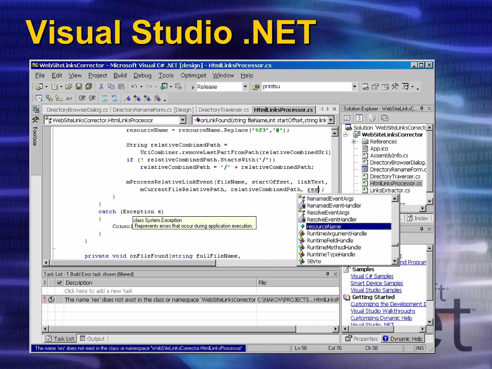 Visual Studio .NETVisual Studio .NET
 