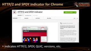 34
 Indicates HTTP/2, SPDY, QUIC, versions, etc.
HTTP/2 and SPDY Indicator for Chrome
 
