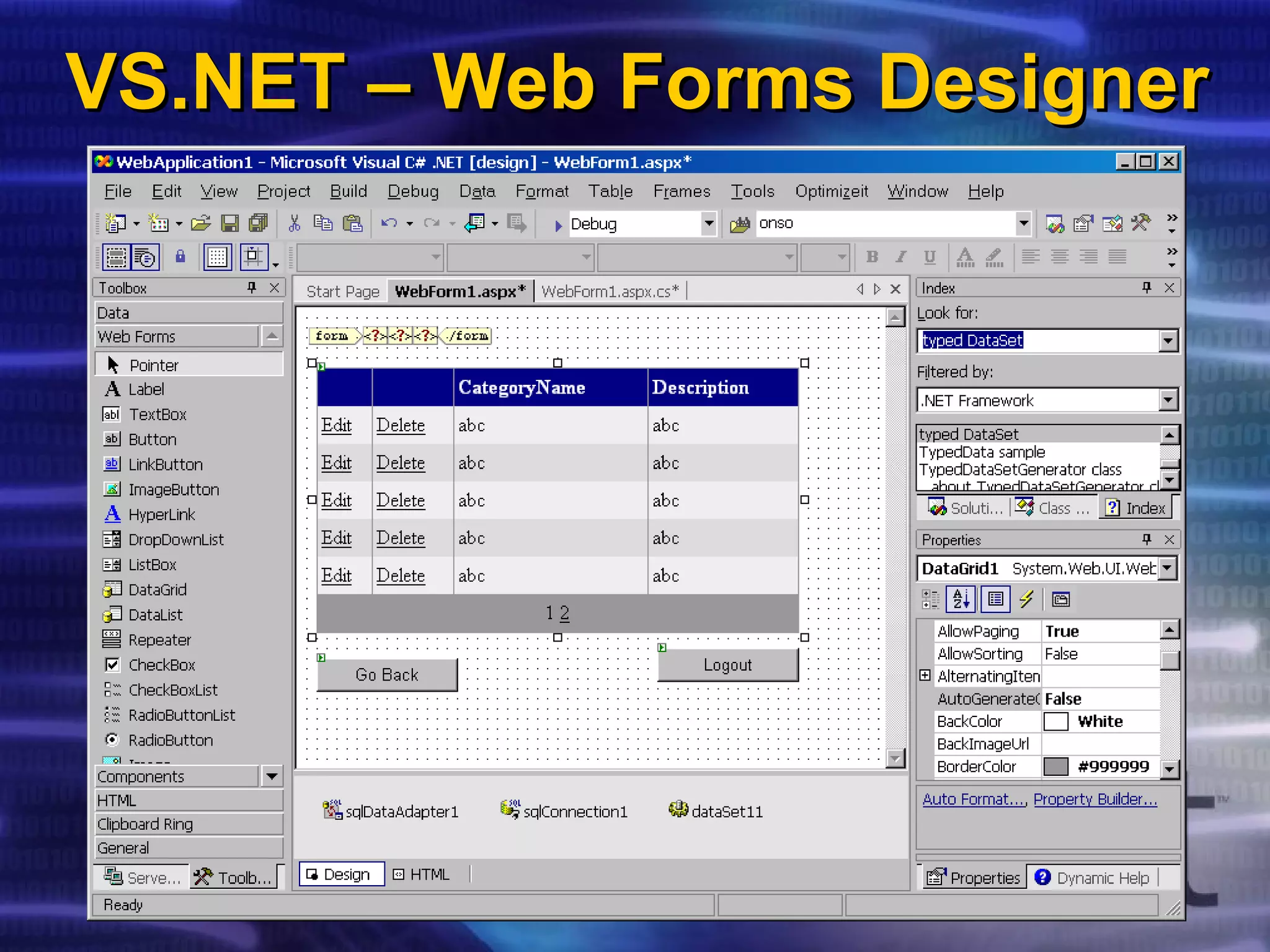 VS.NET – Web Forms Designer 