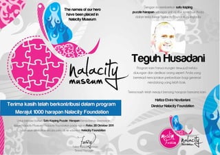 The names of our hero
 have been placed in
  Nalacity Museum




                        Teguh Husadani
 