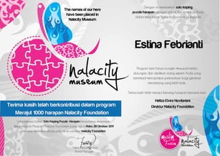 The names of our hero
 have been placed in
  Nalacity Museum




                        Estina Febrianti
 