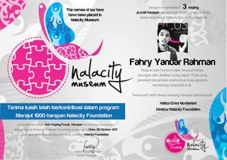 The names of our hero
                                   3
 have been placed in
  Nalacity Museum




                        Fahry Yanuar Rahman
 