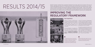 RESULTS 2014/15
10 | NALED 2014/15
NALED members maintain that cooperation between the private, public and civil sector is the way of
finding well-balanced solutions for improving the business environment and attracting new invest-
ments. All NALED activities are aimed at creating a favorable business climate – both on the national
and local level. In this regard, two of the organization’s program goals stand out: Improving the regu-
latory framework for doing business and Municipal capacity building for local economic development.
For improving the process of construction
permitting, the Deputy Prime Minister and
the Minister of Construction, Transport
and Infrastructure Zorana Mihajlović was
presented with the Top Reformer Award
NALED provides expert support to the Joint
Group for Improving Serbia’s Position in the
World Bank’s Doing Business Report
IMPROVING THE
REGULATORY FRAMEWORK
New legislation
NALED is a member of working groups
for amending and enacting key business
legislation, including the Law on Planning
and Construction, Law on Fees, Law
on State Survey and Cadaster, Law on
Local Government Finance and Law on
Investments.
We have participated in the drafting pro-
cess of the new Law on Planning and
Construction and contributed to its enact-
ment near the end of 2014. In parallel, we
worked on preparing 28 accompanying
by-laws and harmonizing sectoral laws
with the LPC, ensuring its implementation
in practice. With the support of GIZ and
SDC, we initiated the project for introducing
e-permits in Serbia, with the aim of drasti-
cally cutting the permitting procedure and
eliminating any room for corruption.
We publicly advocated the rights for the
unemployed and the adoption of the new
Labor Law, and despite objections on the
part of syndicates - RTS broadcast our
video “Work of the Devil” as part of the
“Ask WHEN” national campaign. A month
later – the new Law was enacted.
SYNERGETIC IMPACT | 11
 
