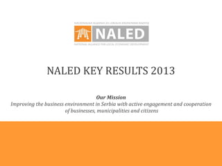 Our Mission
Improving the business environment in Serbia with active engagement and cooperation
of businesses, municipalities and citizens
NALED KEY RESULTS 2013
 