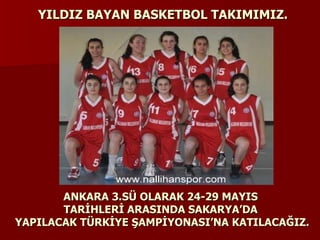 YILDIZ BAYAN BASKETBOL TAKIMIMIZ. ANKARA 3.SÜ OLARAK 24-29 MAYIS  TARİHLERİ ARASINDA SAKARYA’DA  YAPILACAK TÜRKİYE ŞAMPİYONASI’NA KATILACAĞIZ. 