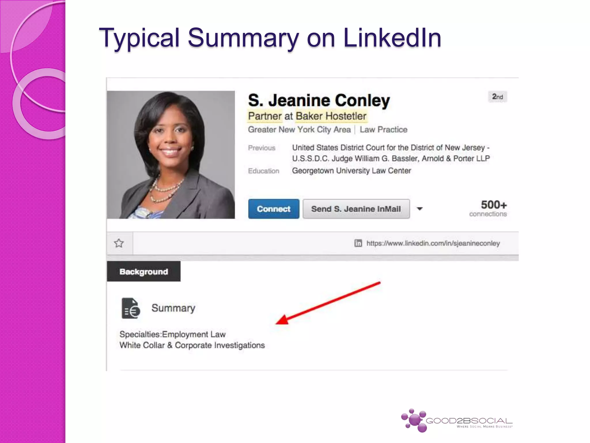 Typical Summary on LinkedIn
 