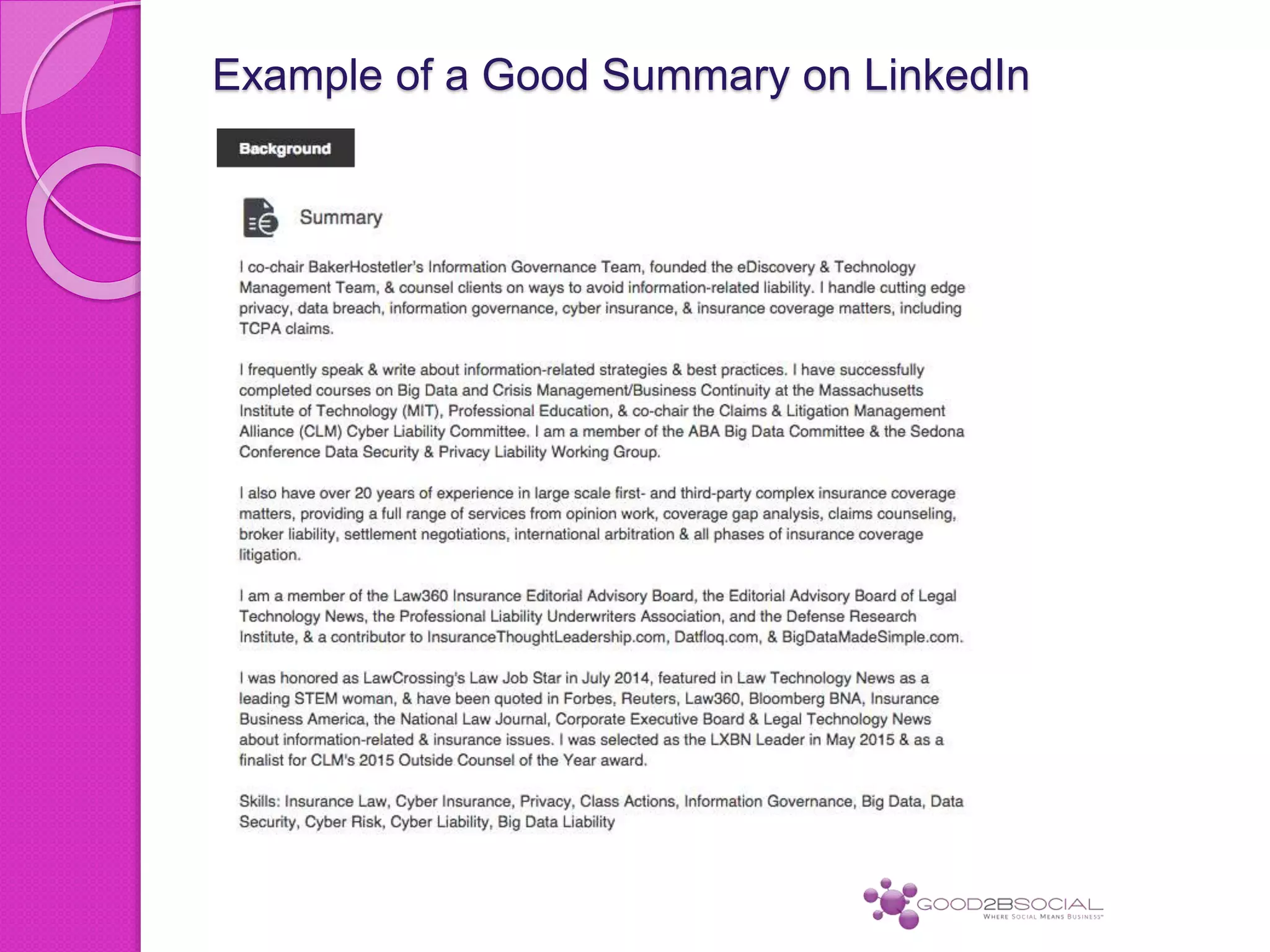 Example of a Good Summary on LinkedIn
 