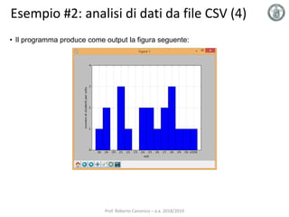 Esempio #2: analisi di dati da file CSV (4)
• Il programma produce come output la figura seguente:
Prof. Roberto Canonico – a.a. 2018/2019
 