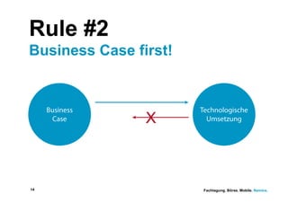 Rule #2
Business Case first!




14                     Fachtagung. Börse. Mobile. Namics.
 