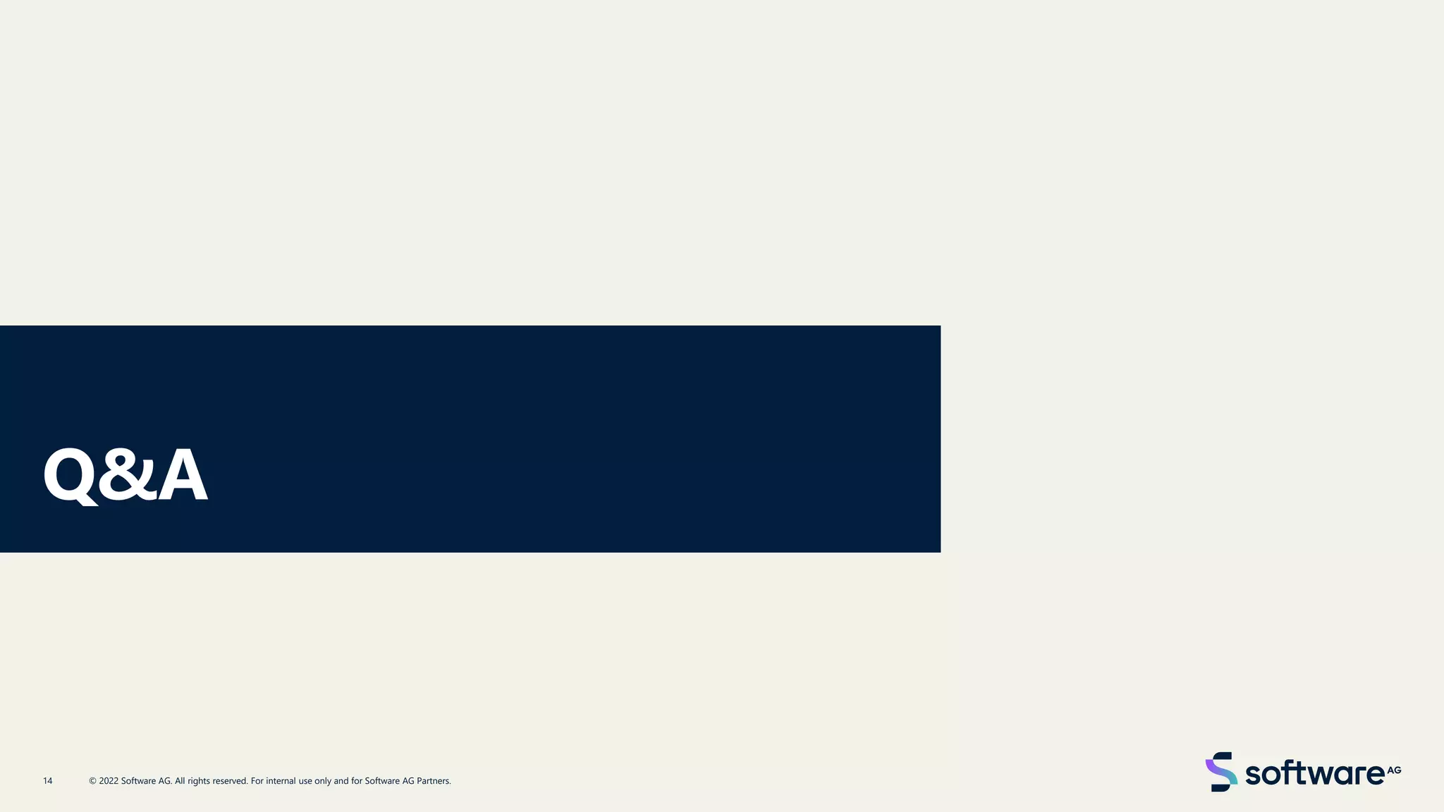 Q&A
© 2022 Software AG. All rights reserved. For internal use only and for Software AG Partners.
14
 