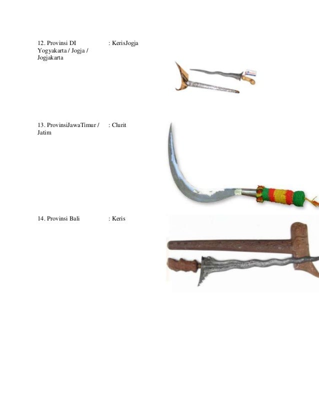 Nama Senjata Tradisional Khas Daerah Adat Budaya Nasional