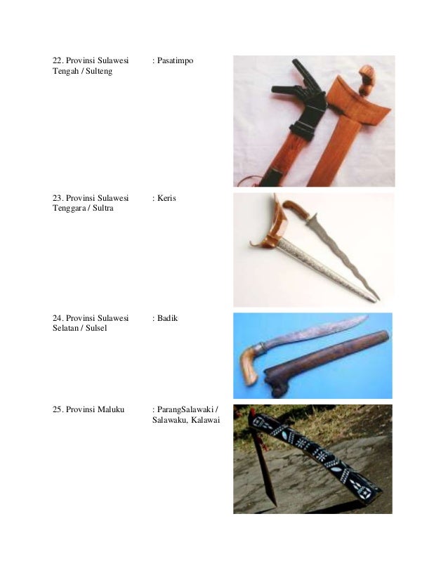 Nama senjata tradisional khas daerah adat budaya nasional