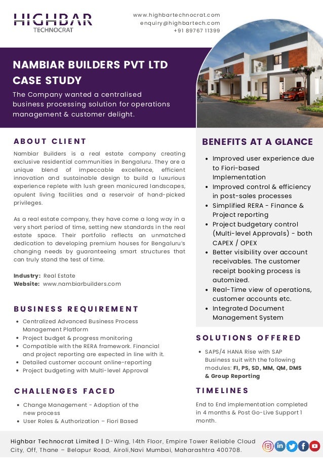 Nambiar Builders SAP Implementation By Highbar Technocrat Limited