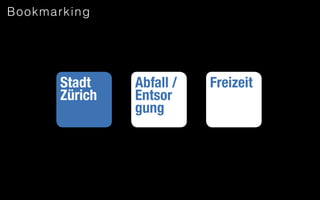 B o o k m a rking




          Stadt          Abfall /                                       Freizeit
          Zürich         Entsor
                         gung




                    Focus on Simplicity. Designkantine. 2012. Namics.
 