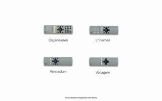 Organisieren                                            Entfernen




Verstecken                                              Verlagern




          Focus on Simplicity. Designkantine. 2012. Namics.
 