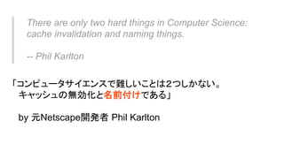 There are only two hard things in Computer Science:
cache invalidation and naming things.
-- Phil Karlton
ԥ`󥹤yȤϣĤʤ
åΟoǰǤ롹

by ԪNetscape_k Phil Karlton
 