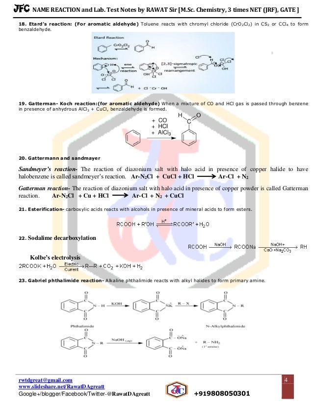 Name reactions organic chemistry for class 12 rawat's jfc