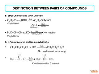 DISTINCTION BETWEEN PAIRS OF COMPOUNDS
5. Ethyl Chloride and Vinyl Chloride
6. n-Propyl Alcohol and iso-propyl Alcohol
 