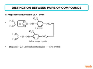 DISTINCTION BETWEEN PAIRS OF COMPOUNDS
11. Propanone and propanol (2, 4 - DNP)
 